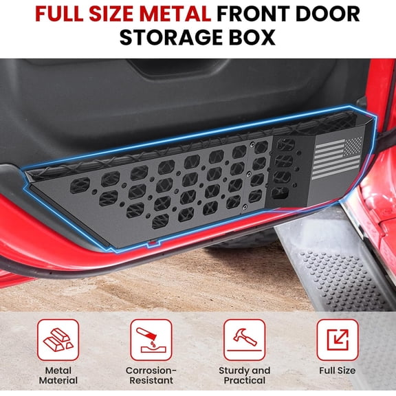 2PCS Metal Front Door Storage Box for Jeep Wrangler JL/JLU 4XE 2018-2025 & Gladiator JT 2020-2025, Molle Panel Organizer, Durable Automotive Door Accessory (Not Compatible with Power Seats)