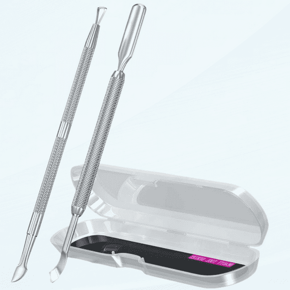 2PCS Metal Silver Cuticle Pusher and Cutter Remover Salon Quality Stainless Steel Acetone Gel Nail Polish Peeler Scraper Durable Professional Manicure Pedicure Cleaner Tool For Fingernail and Toenail