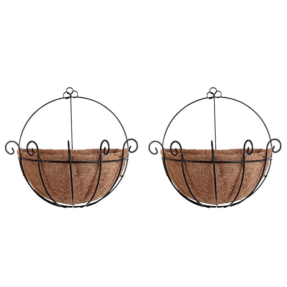2PCS Metal Wall Mounted Planters - 9.8 Inch Iron Flower Baskets with Coco Fiber Liner, Decorative Hanging Garden Planters for Porch, Balcony, Deck Outdoor & Indoor Display