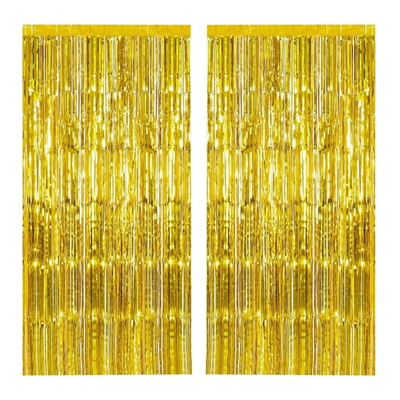 2PCS Metallic Foil Fringe Curtains, 39.4" x 98.4" Tinsel Backdrop for Party Decorations, Wedding, Birthday, Photo Booth, Gold