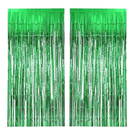 2PCS Metallic Foil Fringe Curtains, 39.4" x 98.4" Tinsel Backdrop for Party Decorations, Wedding, Birthday, Photo Booth, Green