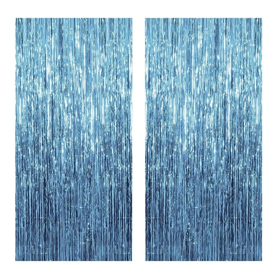 2PCS Metallic Foil Fringe Curtains, 39.4" x 98.4" Tinsel Backdrop for Party Decorations, Wedding, Birthday, Photo Booth,Light Blue