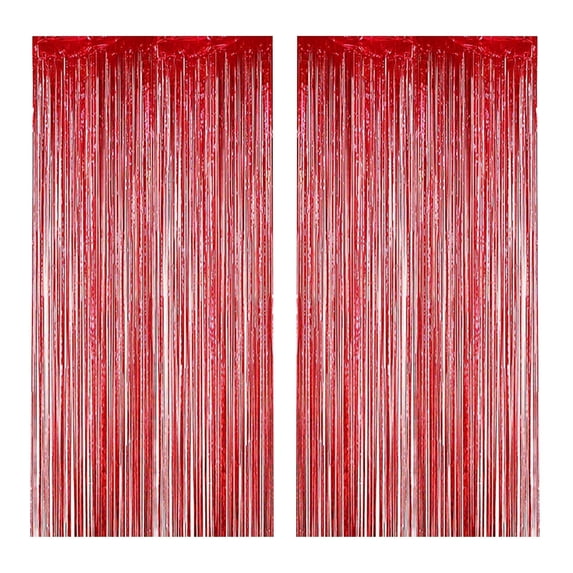 2PCS Metallic Foil Fringe Curtains, 39.4" x 98.4" Tinsel Backdrop for Party Decorations, Wedding, Birthday, Photo Booth, Red