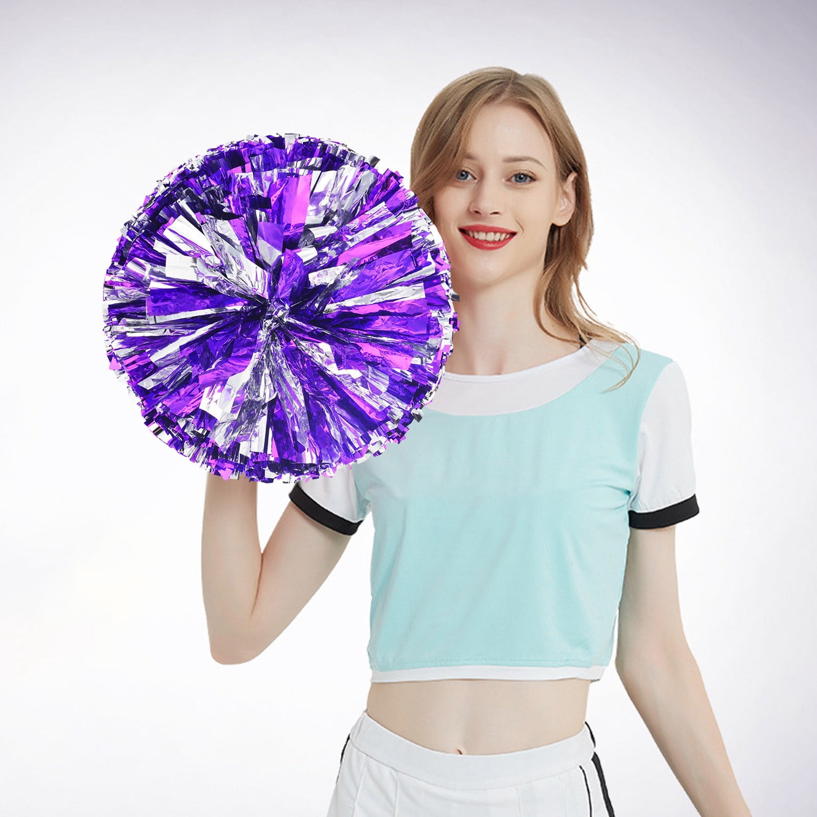 24x Flauschige Metallic-Pompons Für Cheerleading & Partys – Silberfarben Mit Griff