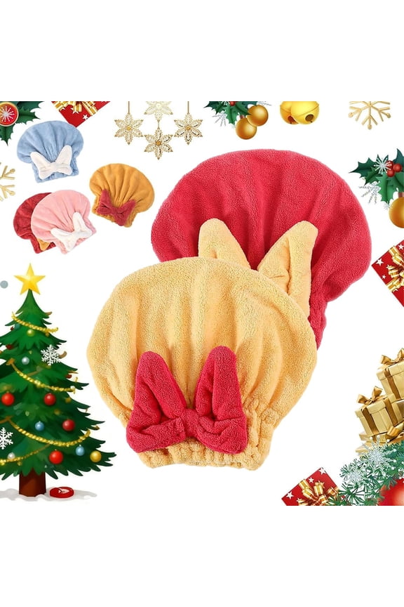 2PCS Microfiber Hair Drying Caps,Soft Bow Tie Wet Hair Towel Wrap for Party Favors Goody Bag Filler,Christmas Absorbent Hair Towel Wrap for Women Wet Hair Quick-Drying Hair Towels. (Pink+Red)