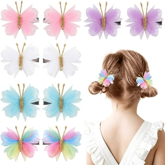 2PCS Mini Butterfly Hair Clips, Tulle Mesh Hair Bow Pins Butterfly Hair Barrettes Wedding Hair Accessories for Baby Girls Women Halloween Cosplaying Party Decor