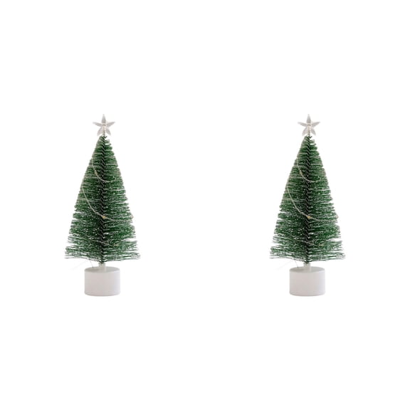 2PCS Mini Christmas Tree with LED Lights and Star,Small Artificial Tabletop Xmas Tree on Gift Base,Pre-Lit DIY Holiday Decor for Home,Desk,Office, Mantel,Christmas Village Display(6.69Inch)