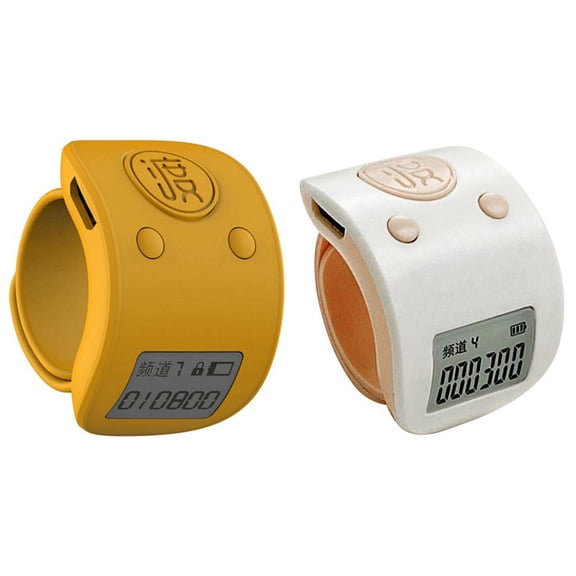 2PCS Mini Digital LCD Electronic Finger Ring Hand Tally Counter 6 Digit Rechargeable Counters Clicker, White & Yellow,2 x Counter Clicker,White & Yellow