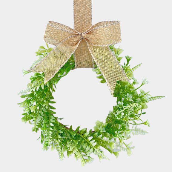 2PCS Mini Eucalyptus Wreath Artificial Spring Summer Greenery Wreath for Front Door Farmhouse Kitchen Cabinet Wreaths with Ribbon for Porch Wall Window Decor