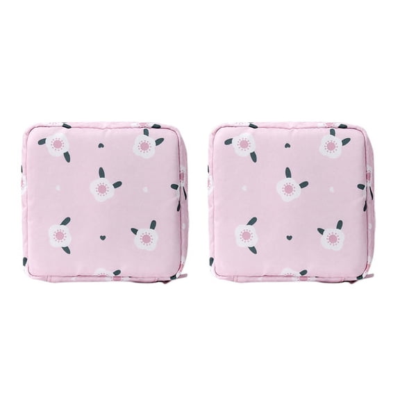 2PCS Mini Makeup Bags Zipper Girl Sanitary Pad Bag Card Holder Coin Purse Cosmetics Headphone Case Sanitary Pouch Pink