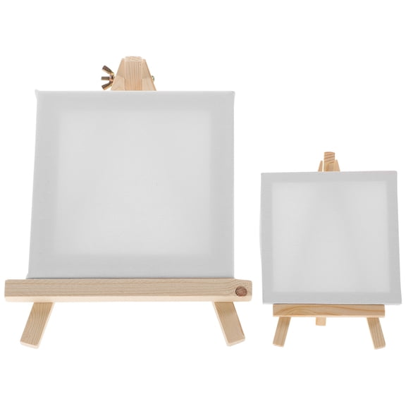 White Mini Easel Set with Pre-fixed Canvas for Painting Use Stimulate Creativity 2 Pieces