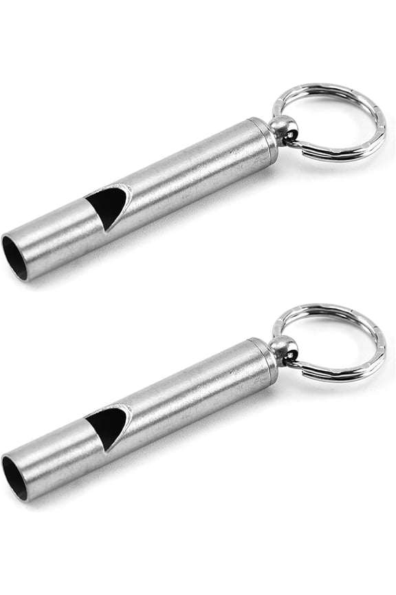 2PCS Mini Stainless Steel Survival Whistle Perfect for Camping, Hiking and Boating Loud Emergency Whistle with Far Distance Rang for Sporting Events and Call Your DogKeychain Included