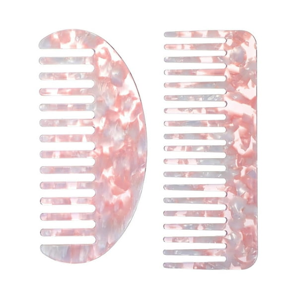 2PCS Mini Wide Tooth Comb, Portable Pink Wide Tooth Comb, Marble Pattern Cherry Blossom Pink Combs, Mini Combs for Thick Curly Wavy Hairs, Wet or Dry Straight Hairs