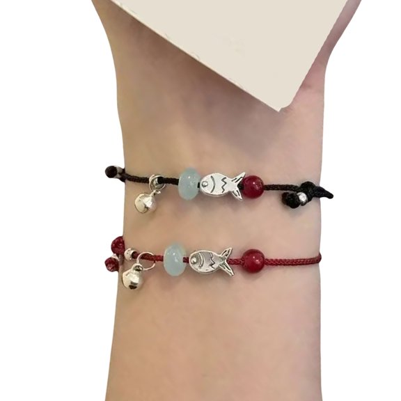 2PCS Minimalist Fish Symbol Braided Cord Bracelet Adjustable Wristband Braided Cord Bracelet for Women Men Pair