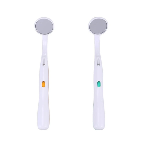 2PCS Oral Dental Mirror Mouth Tooth Inspection Mirror with Bright LED Light for Dental Care (Green and Orange)