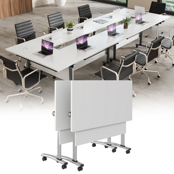2PCS Modern Conference Table,Folding Conference Table with 360°Mobile Wheels,Conference Room Table for Office ,Classroom,Modular Meeting Table