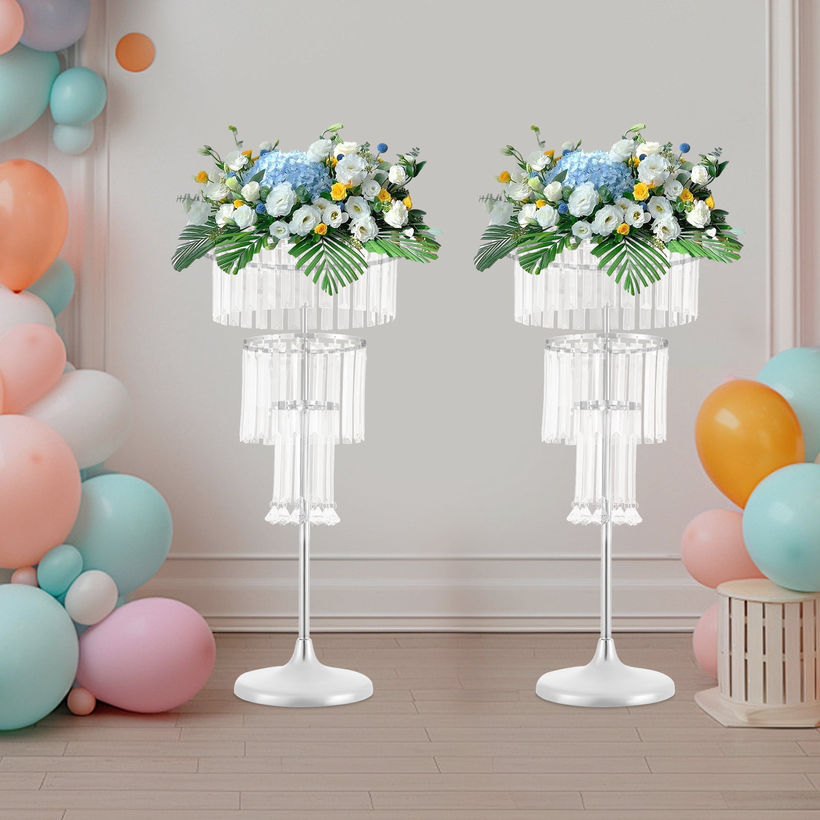 2PCS Modern Free Standing Silver Flower Racks Assorted Tier Sizes for ...