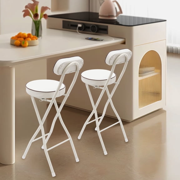 2PCS Modern Freestanding Bar Stool Portable Folding Stool Padded Folding High Chairs White 10.24*15.75*34.65