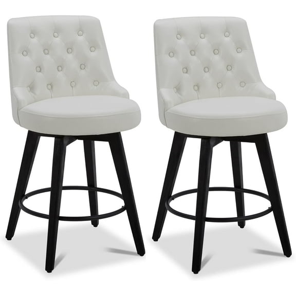 2PCS Modern Swivel Bar Stools, Performance Fabric Upholstered Counter Height Bar Stool with Back, Solid Wood Legs, 26" H Seat