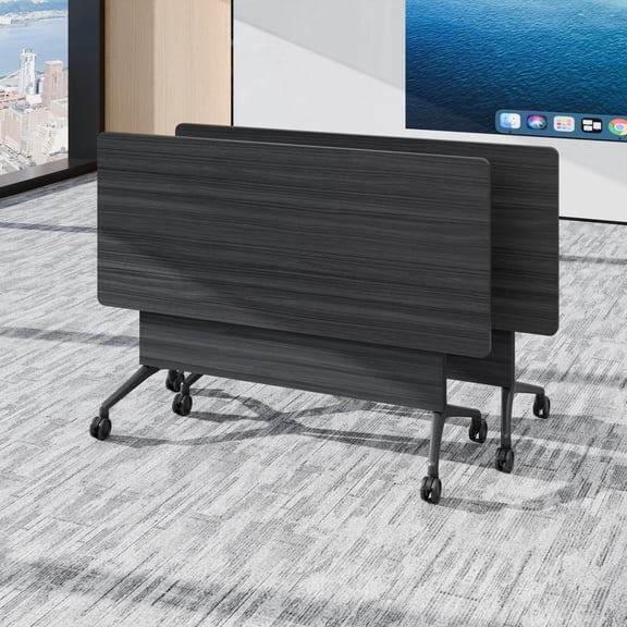 2PCS Modular Folding Conference Table with Wheels 47.2in, Collapsible Conference Room Tables for Office Classroom Black