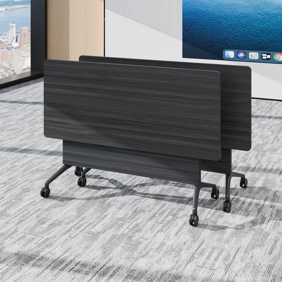 2PCS Modular Folding Conference Table with Wheels 61in, Collapsible Conference Room Tables for Office Classroom Black