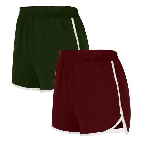 2PCS Moisture-Wicking Yoga Shorts Solid Color Shorts For Casual Loose Comfy Elastic Waist Yoga Athletic Short Pants Trendy Beach Shorts With Pockets on Clearance,Army Green 2XL