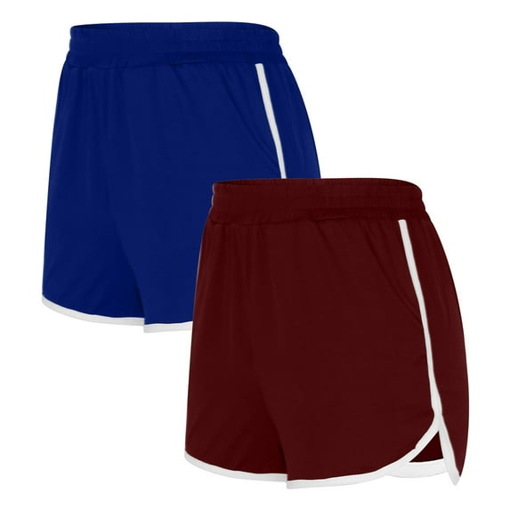 2PCS Moisture-Wicking Yoga Shorts Solid Color Shorts For Casual Loose Comfy Elastic Waist Yoga Athletic Short Pants Trendy Beach Shorts With Pockets on Clearance,Blue L