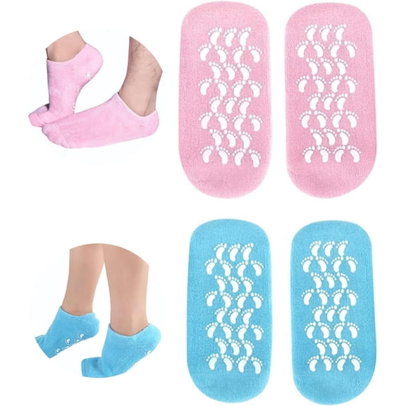 2PCS Moisturizing Gel Socks for Women, Full Foot Silicone Socks (Up to Size 7.5), Spa Foot Socks with Aloe Vera, Vitamin E & Oil, Heel Repair Treatment, Overnight Repair