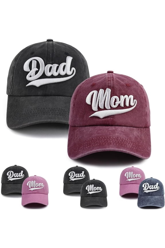 2PCS Mom and Dad Hat,3D Embroidered Adjustable Cotton Baseball Caps Gift for Couples Parents