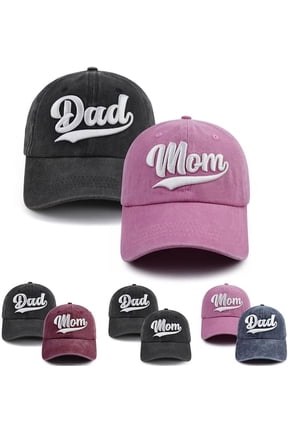 2PCS Mom and Dad Hat,3D Embroidered Adjustable Cotton Baseball Caps Gift for Couples Parents