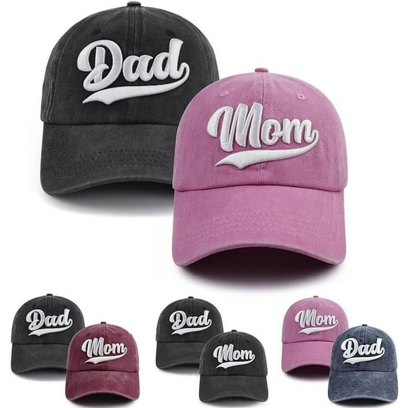 2PCS Mom and Dad Hat,3D Embroidered Adjustable Cotton Baseball Caps Gift for Couples Parents