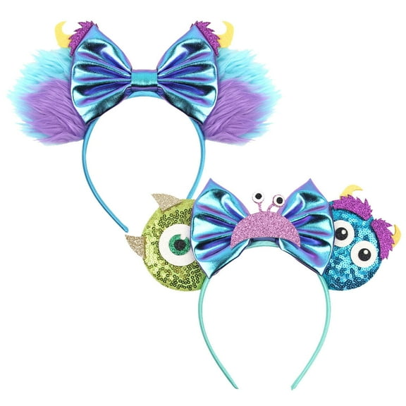 2PCS Monsters Ear Mouse Bow Headbands, Mike and Sully Headband for Kids Women