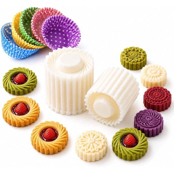 2PCS Mooncake Mold Set, Double-Sided Hand Press Pastry Mold with Sunflower & French Lace Patterns, Food-Grade ABS Moon Cake Stamp for DIY Baking, Cookies & Desserts