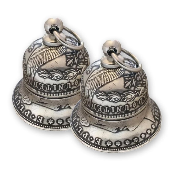 2PCS Morgan Silver Dollar Bell, Craft Bells Vintage Bells Classic Antique Bell Metal Hanging Bell, Silver Coin Bells Collectibles Home Decor Craft Ornaments
