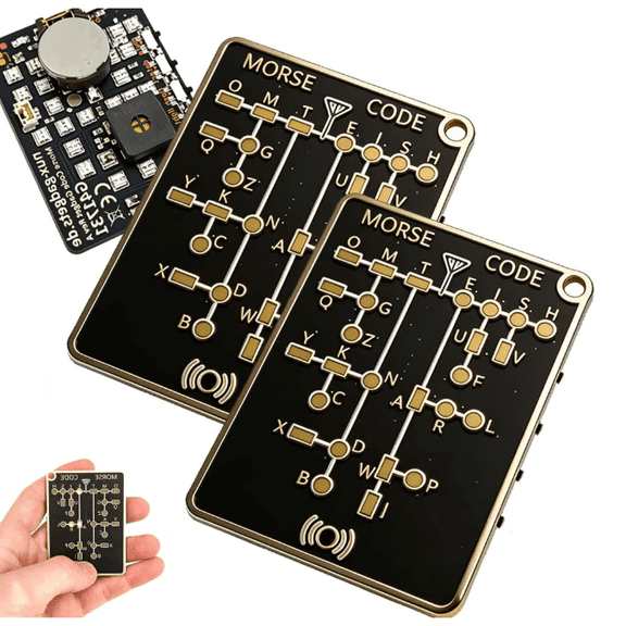 2PCS Morse Code Karte Pro Morse Code Trainer Card Professional PCB Style with Interactive LEDs & Signal Buttons for Telegraph Practice , for Beginners and Enthusiasts