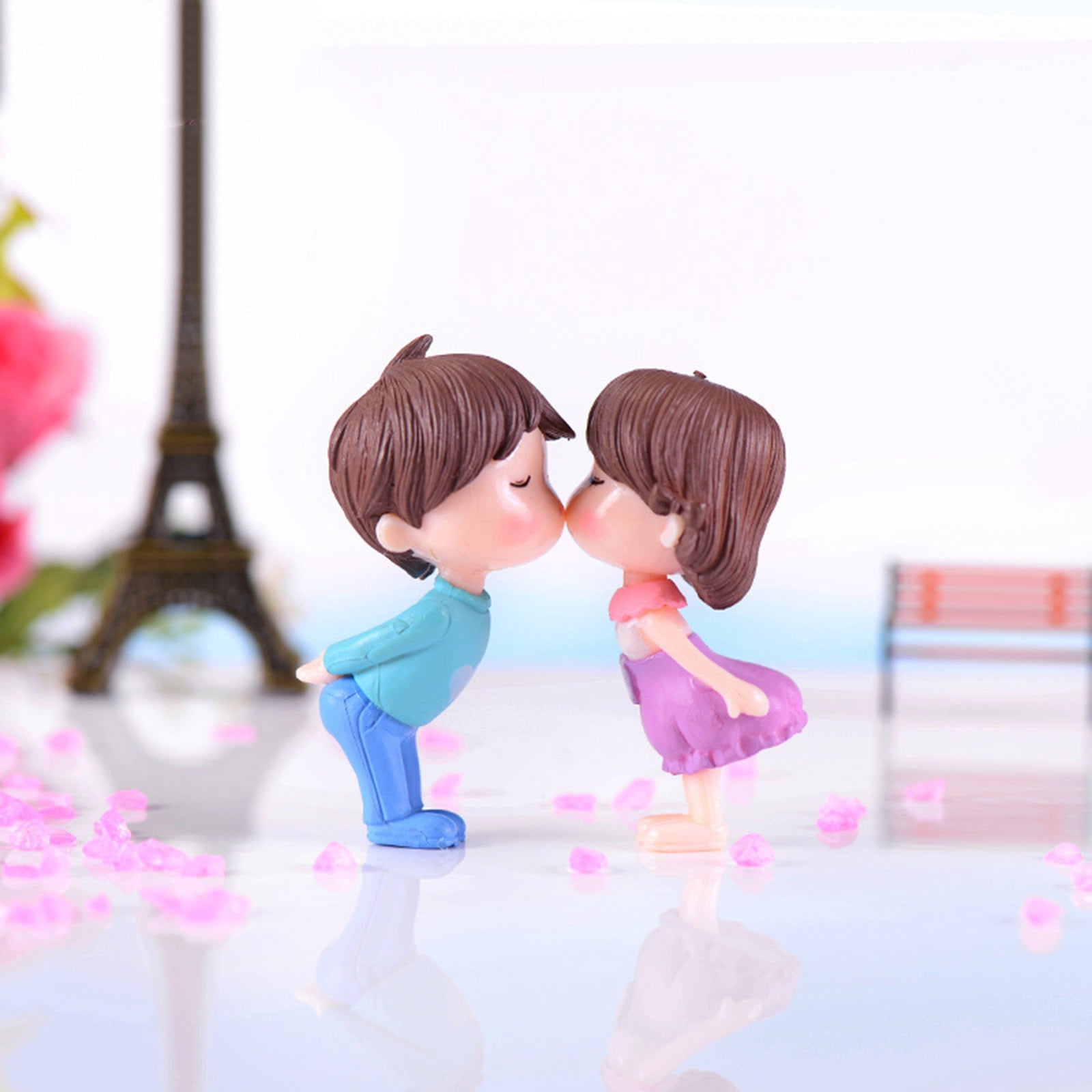 2PCS Moss-Landscape Ornaments Cute Kissing Couple Doll Combination ...