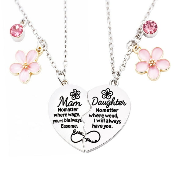 2PCS Mother Daughter Heart Matching Pendant, Necklace Set Gifts For Mom Mothers Day Birthday Christmas Presents From Daughter Mothers Day Gifts for Mom
