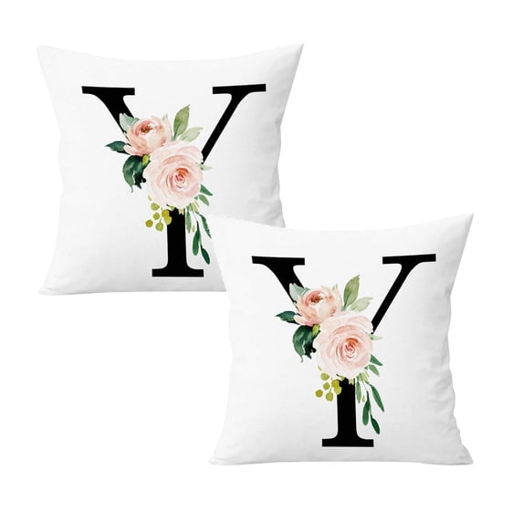 2PCS Mother'S Day Room Decor Pillow Case Throw Covers Alphabet Decorative Cases Abc Letter Flowers Cushion 18 X Inch Square Protectors For Sofa Couch Bedroom Car Chair Home