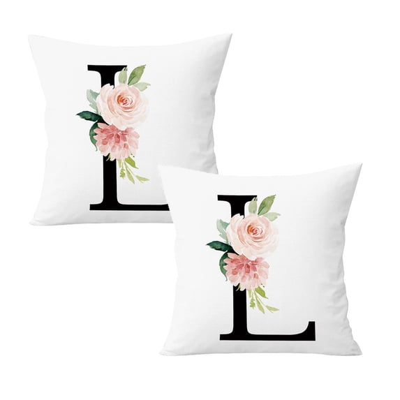 2PCS Mother'S Day Room Decor Pillow Case Throw Covers Alphabet Decorative Cases Abc Letter Flowers Cushion 18 X Inch Square Protectors For Sofa Couch Bedroom Car Chair Home