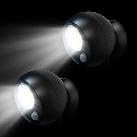 2PCS Motion Sensor Lights Outdoor - Battery Operated LED PIR Security Light, Wireless Spotlight for Porch Garden Stair Pathway Driveway(Black)