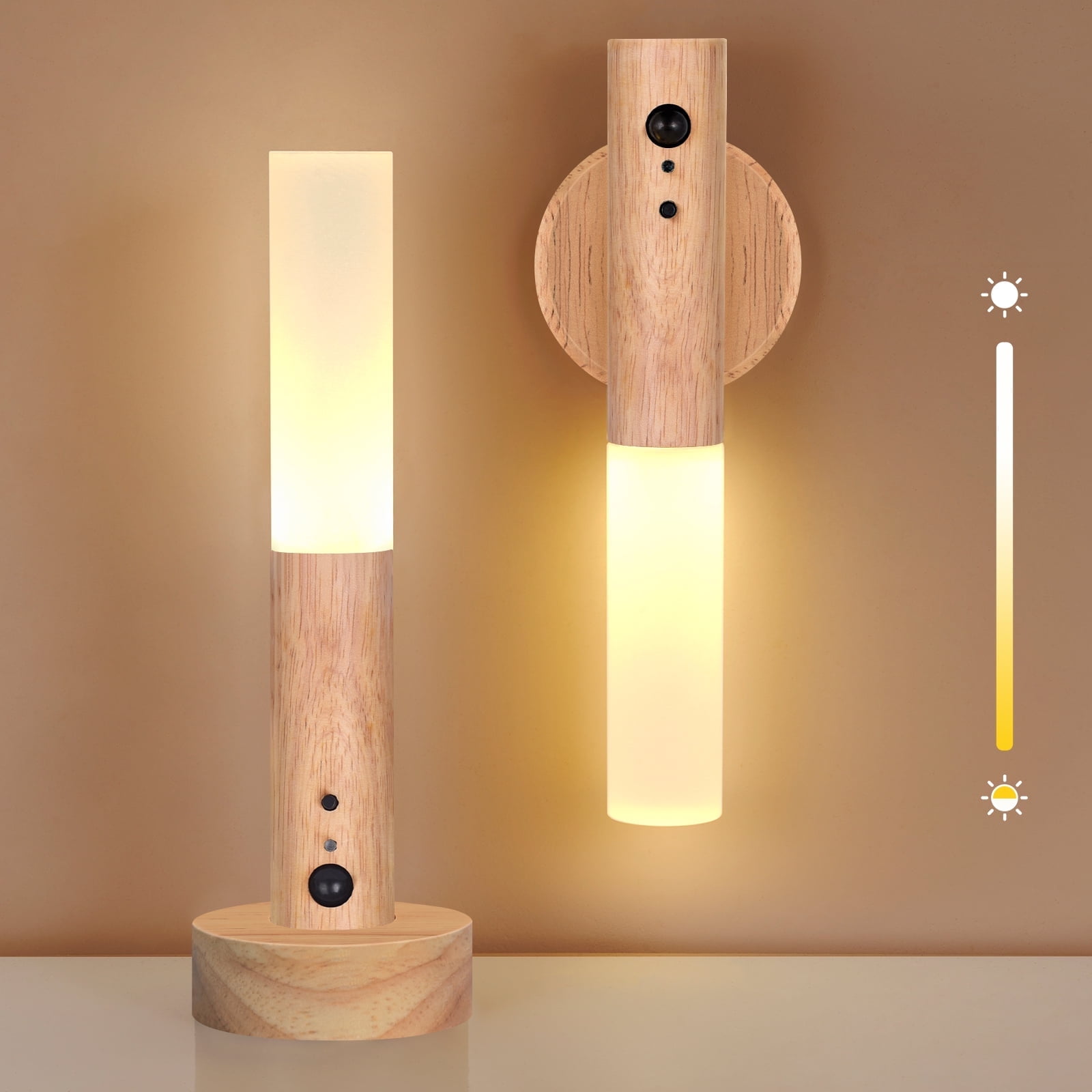 2PCS Motion Sensor Night Lights – Wooden Wall Sconce with 3 Adjustable Brightness Modes, Rechargeable Magnetic Motion Sensor Wall Lights, Perfect for Indoor Use, Hallways, Entryways, and Corridors