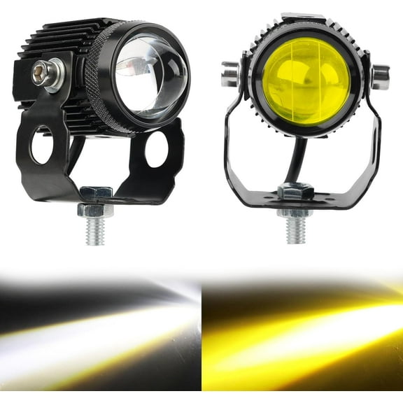 2PCS Motorcycle LED Driving Fog Lights60W High Low Beam White and Amber Lights Motorcycle Auxiliary Spotlight for Jeep Offroad ATV SUV