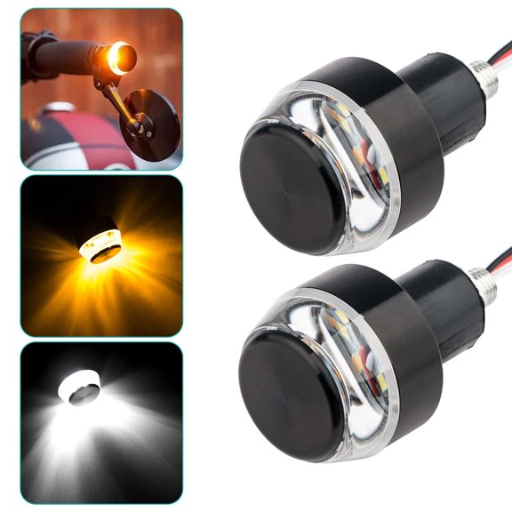 2PCS Motorcycle Turn Signals, 12 LEDs Turn Signal Indicator Lamp, Amber/White Front Handlebar End Light, Waterproof Blinker Strobe Light, for 12V Universal Scooter Sportster Cruiser Motorbike