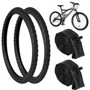 2PCS Mountain Bike Tires 26" X 1.95" with 2PCS Bike Tubes 26" X 1.9"-2.125" AV 32mm Valve, Beach Cruiser Bike Replacement Tires & Tubes, Puncture-Resistant Bicycle Tires