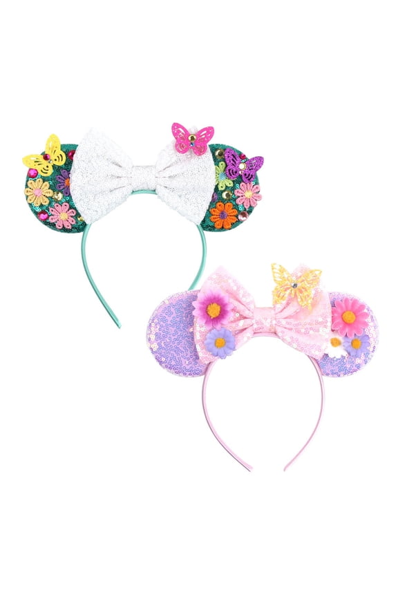 2PCS Mouse Ears Bow Headbands, Cartoon Glitter Bows Hairband for Girls & Women