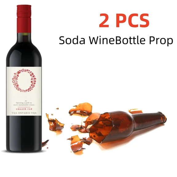 2PCS Movie Fake Glass Red Wine Bottles Props Breakaway Standard Soda Bottle Smash Prop