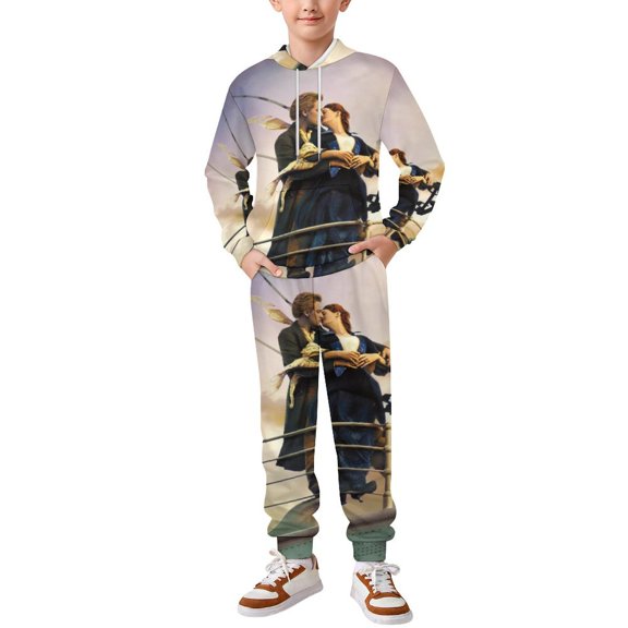 2PCS Movie Tita-ni0 Tracksuit Outfit Hoodie Sweatshirt & Jogger Pant For Boys Girls