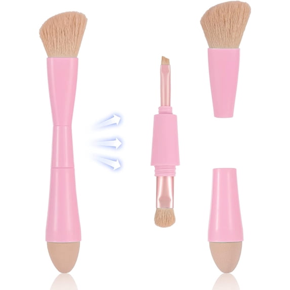 2PCS Multi-Tasker 4 in 1 Double Ended Makeup Brush, Contour Powder Brush, Detachable Travel Makeup Brush All in One Makeup Sponge Blending Brush Portable Makeup Brush for Foundation Concealer