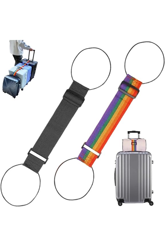 2PCS Multi Use Strong Adjustable Luggage Connector Straps, Elastic Fastening Belt, Rainbow Travel Straps Waterproof, High-Strength Durable for Luggage
