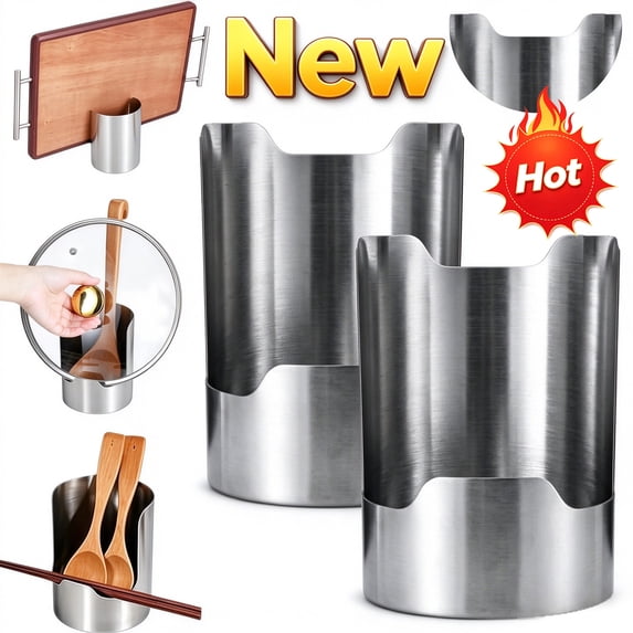 2PCS Multi-functional Kitchen Utensil Holder, Heavy Duty Stainless Steel Pot Lid & Spoon Rack, Space‑Saving Vertical Organizer for Spatula Ladle Pot Lid Cutting Board, Stainless Steel Utensil Holder
